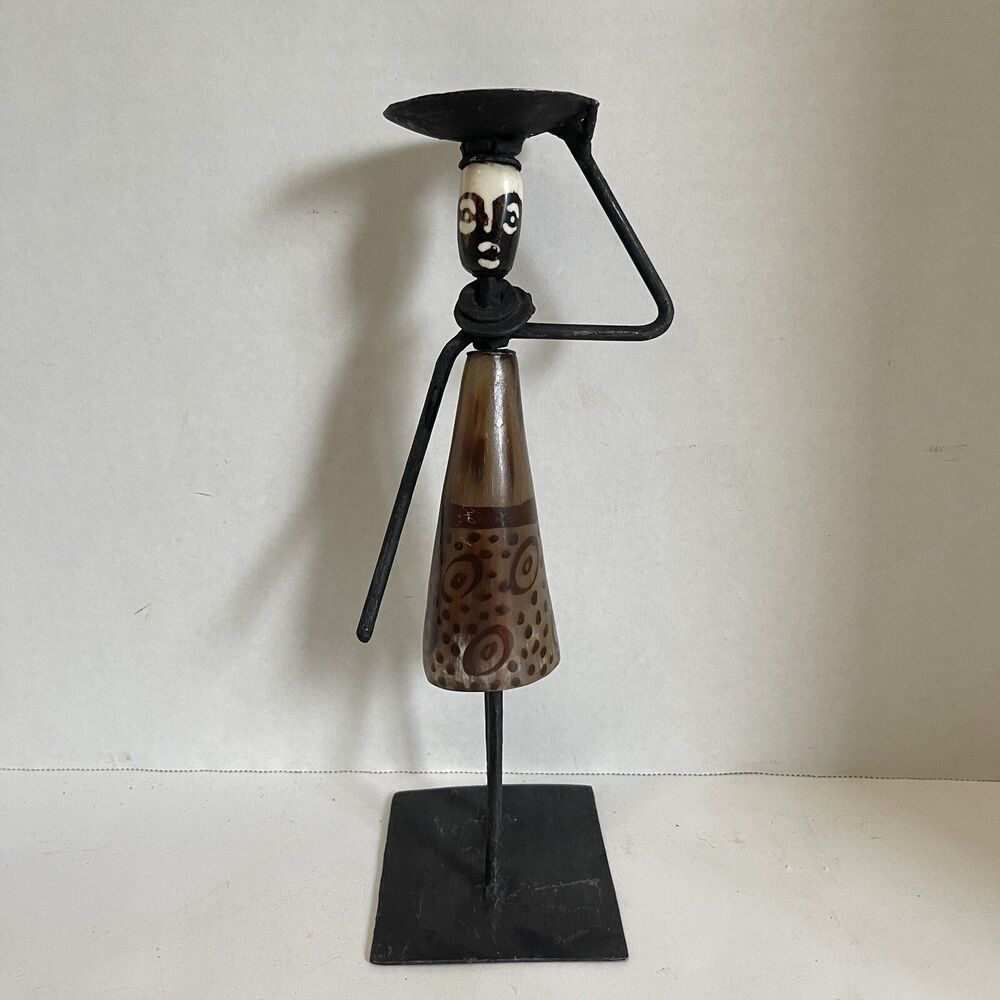 Vintage African Sculpture Candle Holder Iron 10”